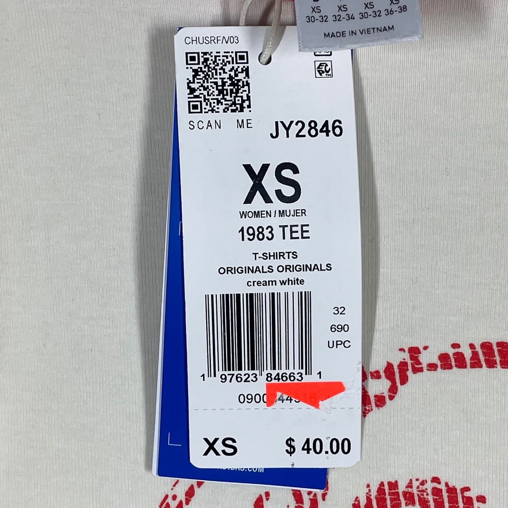 Adidas Originals 1983 Archive Series Ringer Tee Cream Red Womens XS JY2846 NEW - Picture 3 of 9